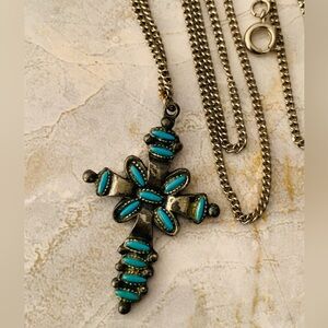 Florenta Faux Turquoise Cross Pendant Necklace
